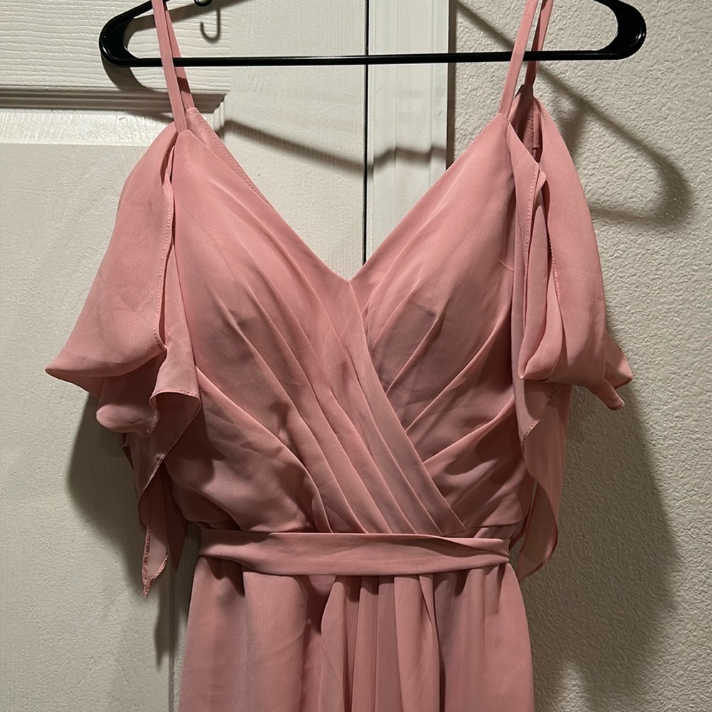 JJs House Pink Chiffon Off-Shoulder A-Line Dress